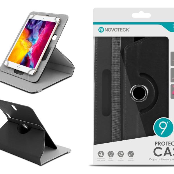 Capa Protetora Universal Negro para Tablet de 9'' - N-003 - Confortável, Resistente a Quedas e com Suporte Ajustável
