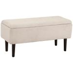 Banco de Armazenamento em Borrego Capacidade 47L Tampa Abatível e Pés de Madeira de Borracha Carga 120 kg 95x38x45 cm Bege