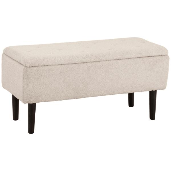 Banco de Armazenamento em Borrego Capacidade 47L Tampa Abatível e Pés de Madeira de Borracha Carga 120 kg 95x38x45 cm Bege