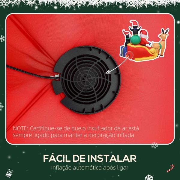 Pai Natal Insuflável com Trenó Pinguins e Renas Insufláveis de Natal com Luzes LED Decoração de Natal 180x120x155 cm Multicor