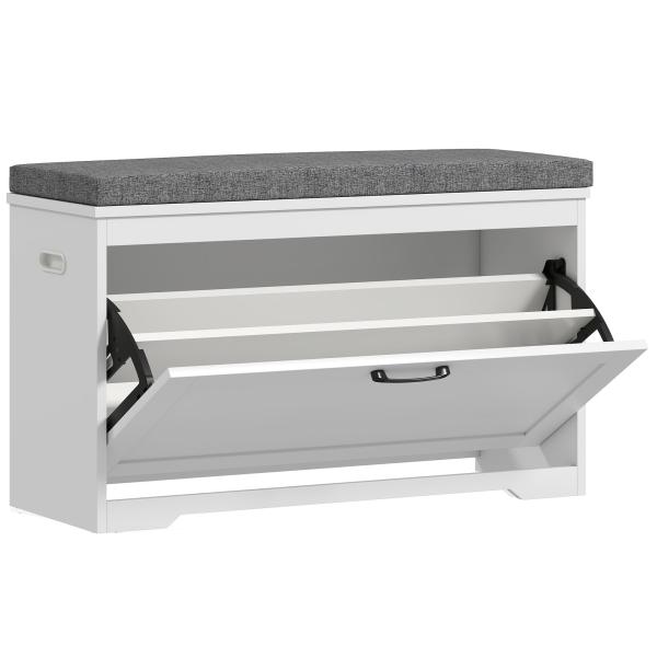 Banco Sapateira Moderno com Assento Acolchoado Prateleira Ajustável para 8 Pares de Sapatos 80x30x50 cm Branco