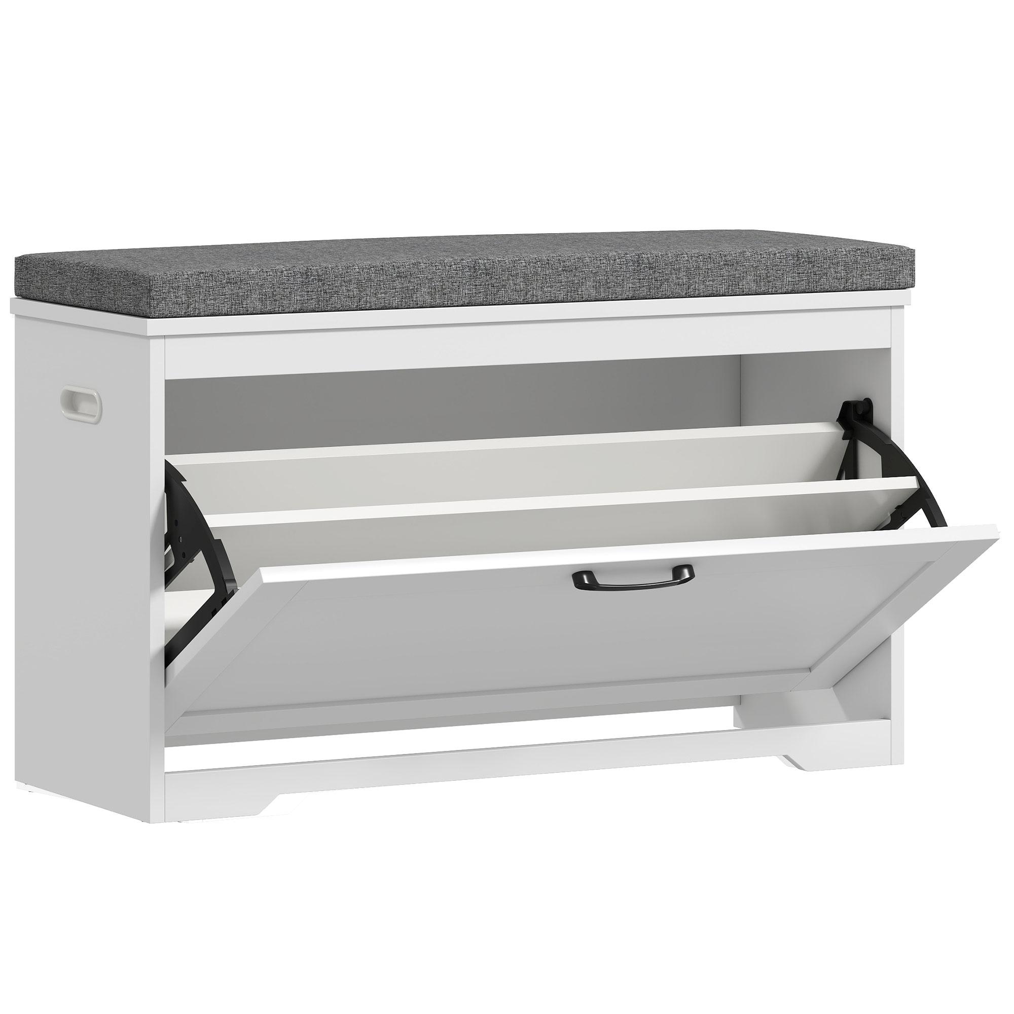 Banco Sapateira Moderno com Assento Acolchoado Prateleira Ajustável para 8 Pares de Sapatos 80x30x50 cm Branco
