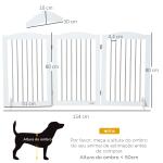 Barreira de Segurança para Cães Barreira de Segurança para Escadas e Portas Dobrável com Suporte de Pé 154x30x80cm Branco