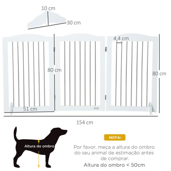 Barreira de Segurança para Cães Barreira de Segurança para Escadas e Portas Dobrável com Suporte de Pé 154x30x80cm Branco