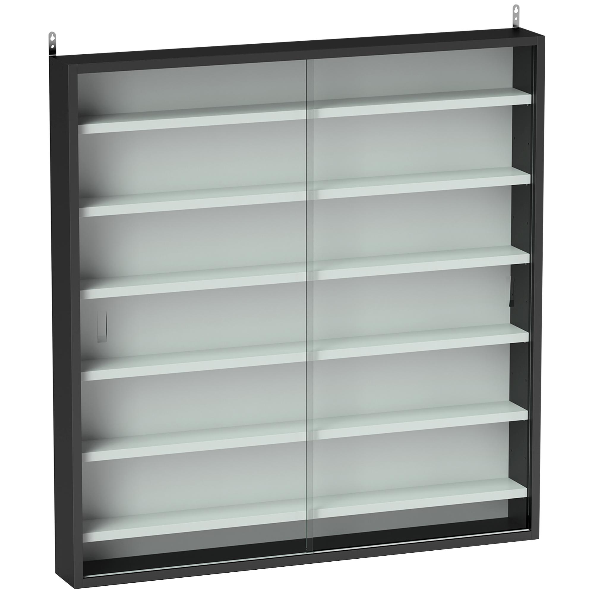 Vitrina de Parede em Madeira com Prateleiras Ajustáveis e 2 Portas Deslizantes de Vidro 80x9,5x83 cm Preto