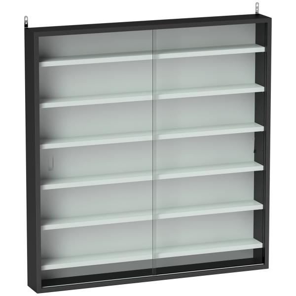 Vitrina de Parede em Madeira com Prateleiras Ajustáveis e 2 Portas Deslizantes de Vidro 80x9,5x83 cm Preto
