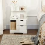 Mesa de Cabeceira Moderna com 2 Gavetas e 3 Compartimentos para Sala de Estar Quarto Carga 30 kg 40x30x60 cm Branco