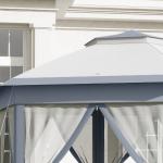 Tenda Dobrável 4x3,4 m Tenda de Jardim Hexagonal com Duplo Tecto 6 Mosquiteiras Destacáveis e Saco de Transporte Cinzento