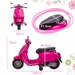 Moto Elétrica para Crianças com Licença Vespa 6V com USB MP3 Luz LED Rádio FM Velocidade 3 km/h 107x47x73 cm Rosa