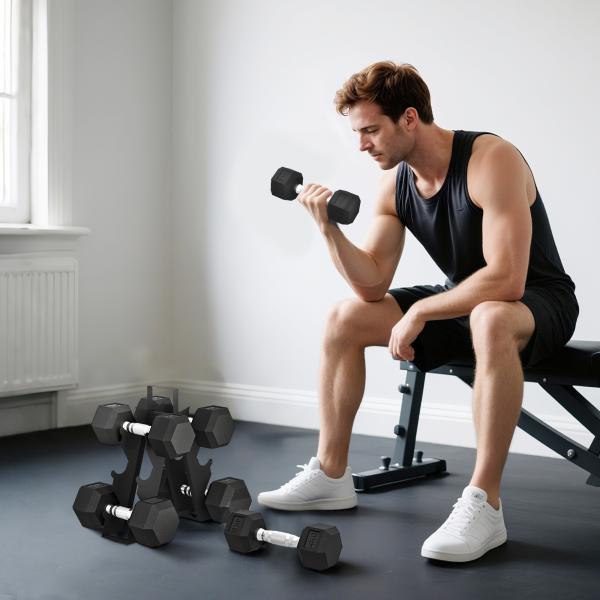 Conjunto de Halteres 2x4kg 2x6kg 2x8kg com Suporte de Armazenamento para Exercício e Treino Preto