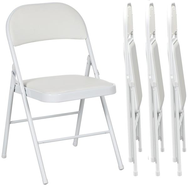 Conjunto de 4 Cadeiras Dobráveis com Encosto e Estrutura de Aço para Sala de Estar escritório Estúdio 45x46x78 cm Branco