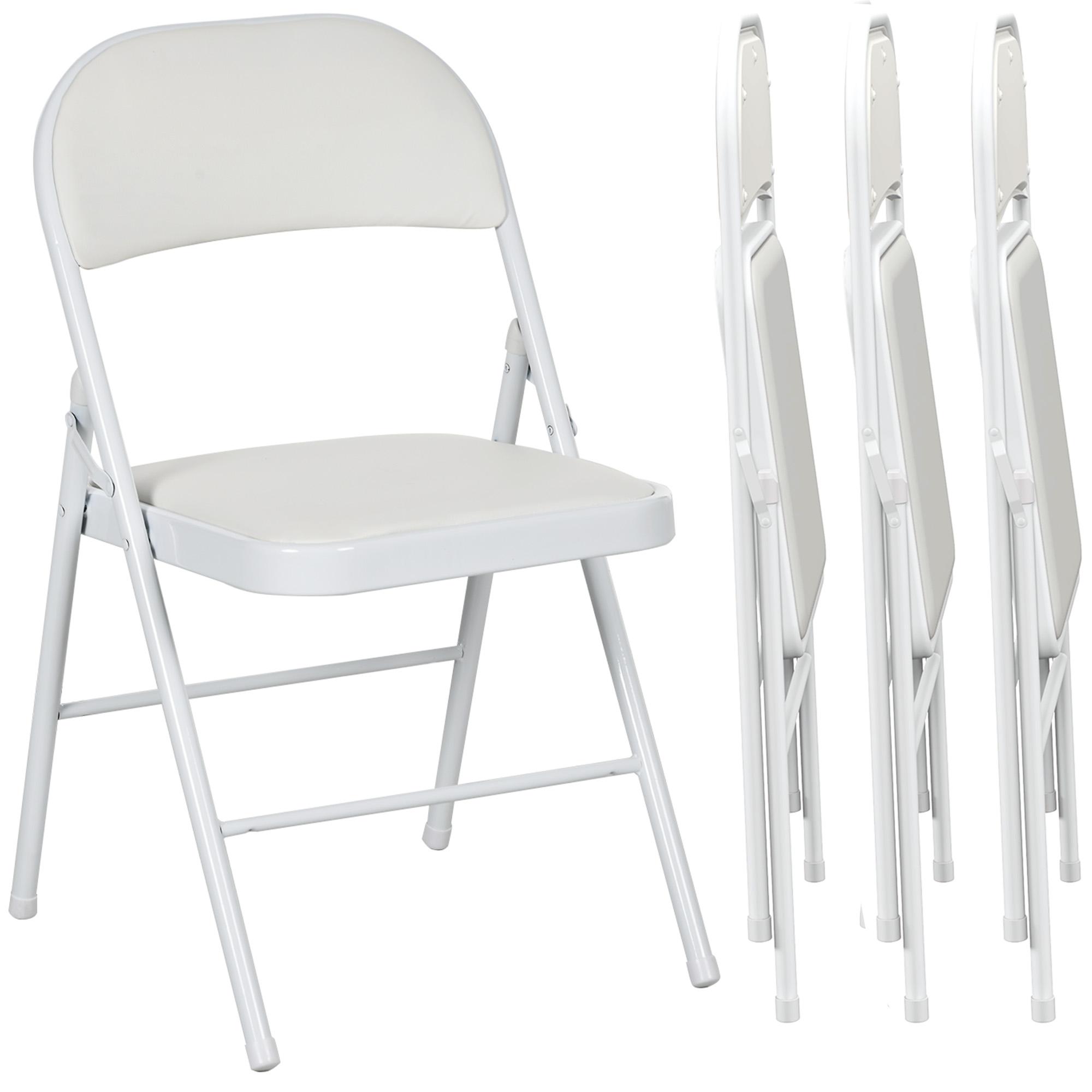 Conjunto de 4 Cadeiras Dobráveis com Encosto e Estrutura de Aço para Sala de Estar escritório Estúdio 45x46x78 cm Branco