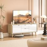 Móvel de TV Moderno para Sala com 2 Gavetas para Televisão 55 Polegadas 120x35x50 cm Branco Brilhante e Carvalho
