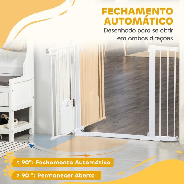 Barreira de Segurança de Animais de Estimação para Escadas e Portas com Aberturas de 75 - 131 cm com 3 Extensões Branco