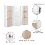 Armário de Espelho com Espaço Interno com Prateleiras Ajustáveis ​​Armário de Banheiro com Prateleiras Abertas 60x14,5x49,4 cm Branco e Carvalho