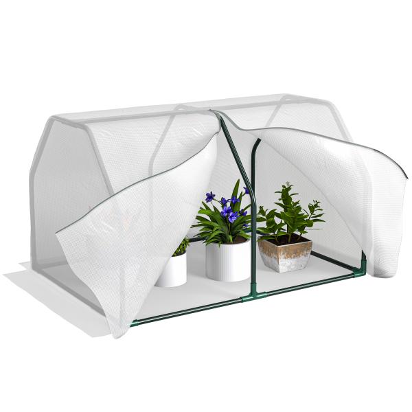 Estufa de Jardim Terraço 100x70x60cm Estufa Pequena com Zíper pra Cultivos de Plantas Flores Estrutura de Aço Cobertura PE Branco