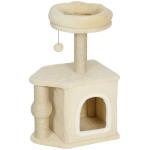 Arranhador para Gatos com Cama Caverna Plataforma Bola Suspensa e Poste de Juta 42x30x66 cm Marrom e Bege