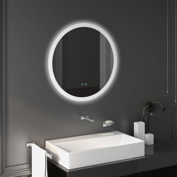 Espelho Casa de Banho Redondo com Luzes LED 70x70 cm Função Antiembaciamento 3 Luzes Função de Memória e Interruptor Tátil Prata