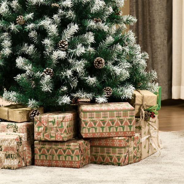 Árvore de Natal Artificial 180cm com 800 Ramos e 61 Pinhas Folhas de PVC com Efeito Neve Base Dobrável Verde