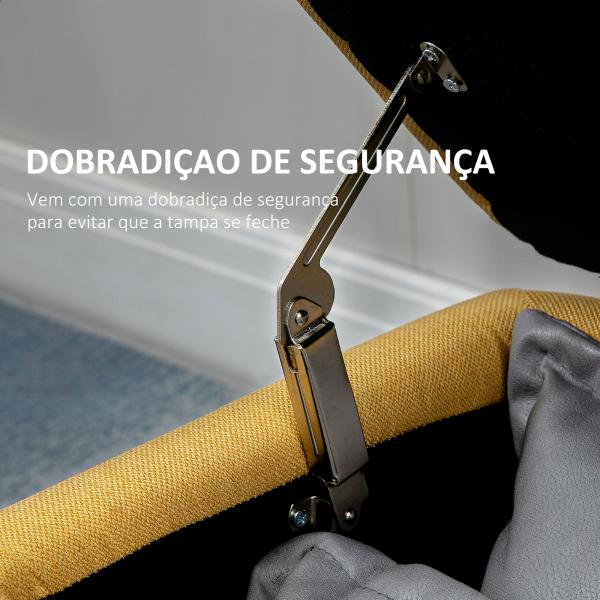 Banco de Armazenamento Estofado em Linho com Tampa Abatível e Pés de Aço Carga Máxima 150kg 101x38,5x44,5 cm Amarelo
