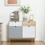 Aparador Auxiliar Móvel de Armazenamento com 2 Armários Fechados e 2 Gavetas Pés Elevados de Madeira de Pinho para Cozinha Dormitório Entrada 100x40x79,5cm Branco Cinza Madeira