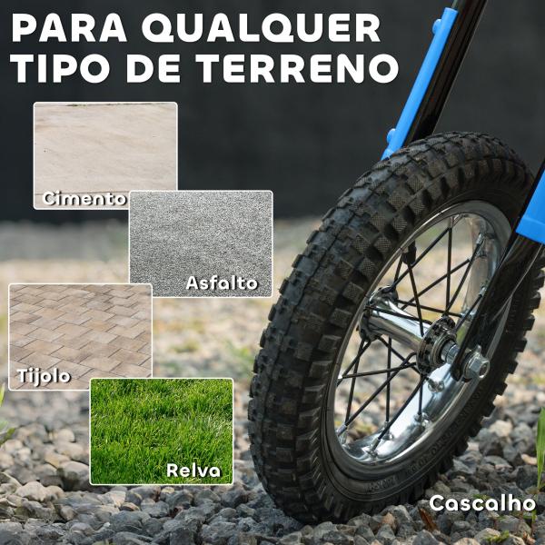 Mota Elétrica Infantil 24V 250W com Velocidade de 6 - 16 km/h Rodas Insufláveis de 30,5 cm e Suspensão para Crianças de 8 - 12 Anos Azul 119x64x76,5 cm