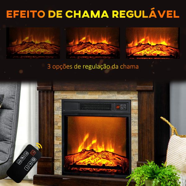 Lareira Elétrica 1800W com Efeito de Chama Realista e Proteção Contra Superaquecimento 80x21,6x67,8 cm Marrom