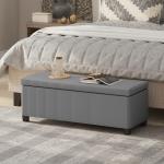 Banco de arrumação banco de fim de cama em veludo cotelê com tampa, para sala, quarto, entrada, 112 x 42 x 40 cm, cinza