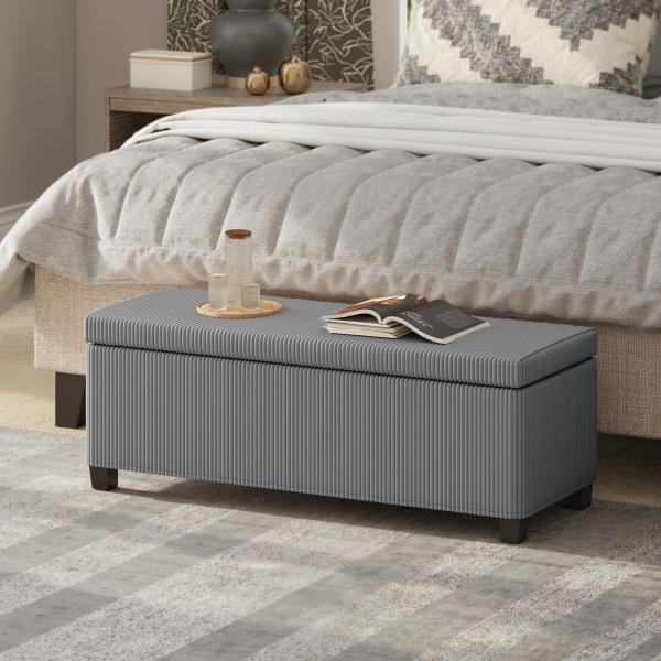 Banco de arrumação banco de fim de cama em veludo cotelê com tampa, para sala, quarto, entrada, 112 x 42 x 40 cm, cinza