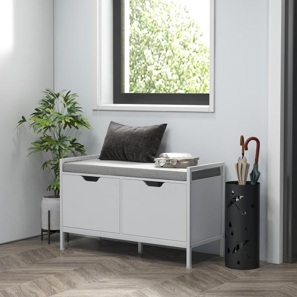 Banco Sapateira para Entrada com Assento Almofadado Amovível para 4 Pares de Sapatos 84x35x50 cm Branco