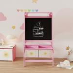 Cavalete de Pintura para Crianças 3 em 1 para Crianças acima de 3 Anos com Rolo de Papel e Cestos de Arrumação 54x46x94 cm Rosa