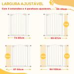 Barreira de Segurança para Cães com Largura Ajustável 74 - 100 cm e Extensões para Escadas e Portas Branco
