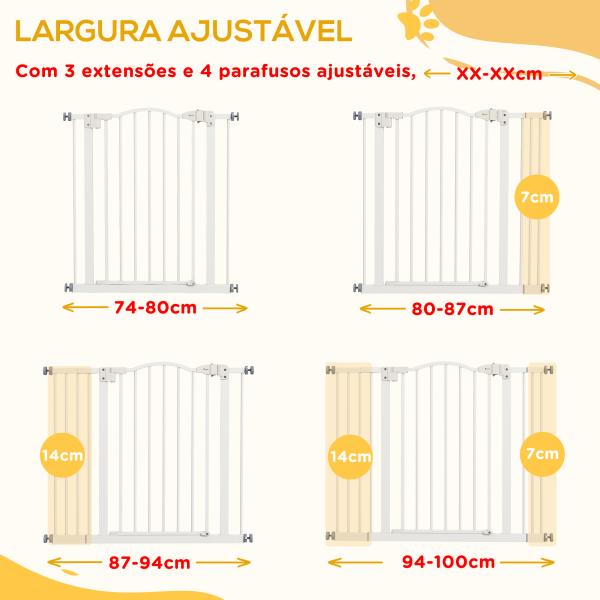 Barreira de Segurança para Cães com Largura Ajustável 74 - 100 cm e Extensões para Escadas e Portas Branco