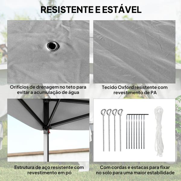 Tenda Dobrável 3,3x3,3 m Pop - up Altura Ajustável Teto Duplo Mosquiteiras Removíveis e Bolsa de Transporte Anti - UV Cinzento