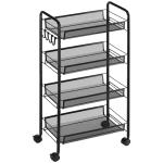 Carrinho Auxiliar com Rodas Carrinho de Cozinha de 4 Níveis Carrinho de Armazenamento com 4 Ganchos 45x26,5x84 cm Preto