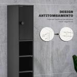 Coluna Casa de Banho Estreita com 1 Gaveta 4 Prateleiras Abertas e Prateleiras Ajustáveis 20x20x180 cm Preto