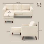 Sofá Chaise Longue Reversível de 3 Lugares Estofado em Veludo Estrutura de Aço Para Salas Pequenas Creme