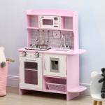 Cozinha Infantil para Crianças acima de 3 Anos Cozinha Infantil com Luzes Sons Lavatório Fogão e Forno 70x29x90cm Rosa