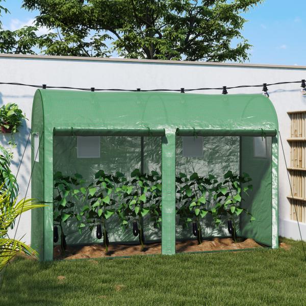 Estufa Jardim Tipo Túnel com 4 janelas e 2 portas para Plantas de PE de aço 300x100x200 cm Verde