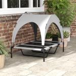 Cama Elevada para Cães com Toldo Estrutura de Aço e Bolsa de Transporte para Interior e Exterior 106x76x94 cm Cinzento Claro