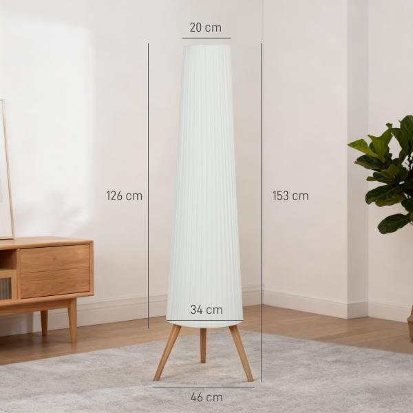 Candeeiro de Pé com Tripé Brilho Ajustável 3 Níveis Interruptor de Pé Pernas de Madeira e Ecrã de Tecido 46x46x153 cm Branco