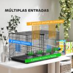 Gaiola para Pássaros com Divisória com Comedouros Poleiros e Bandeja Removível 94x57x57 cm Preto