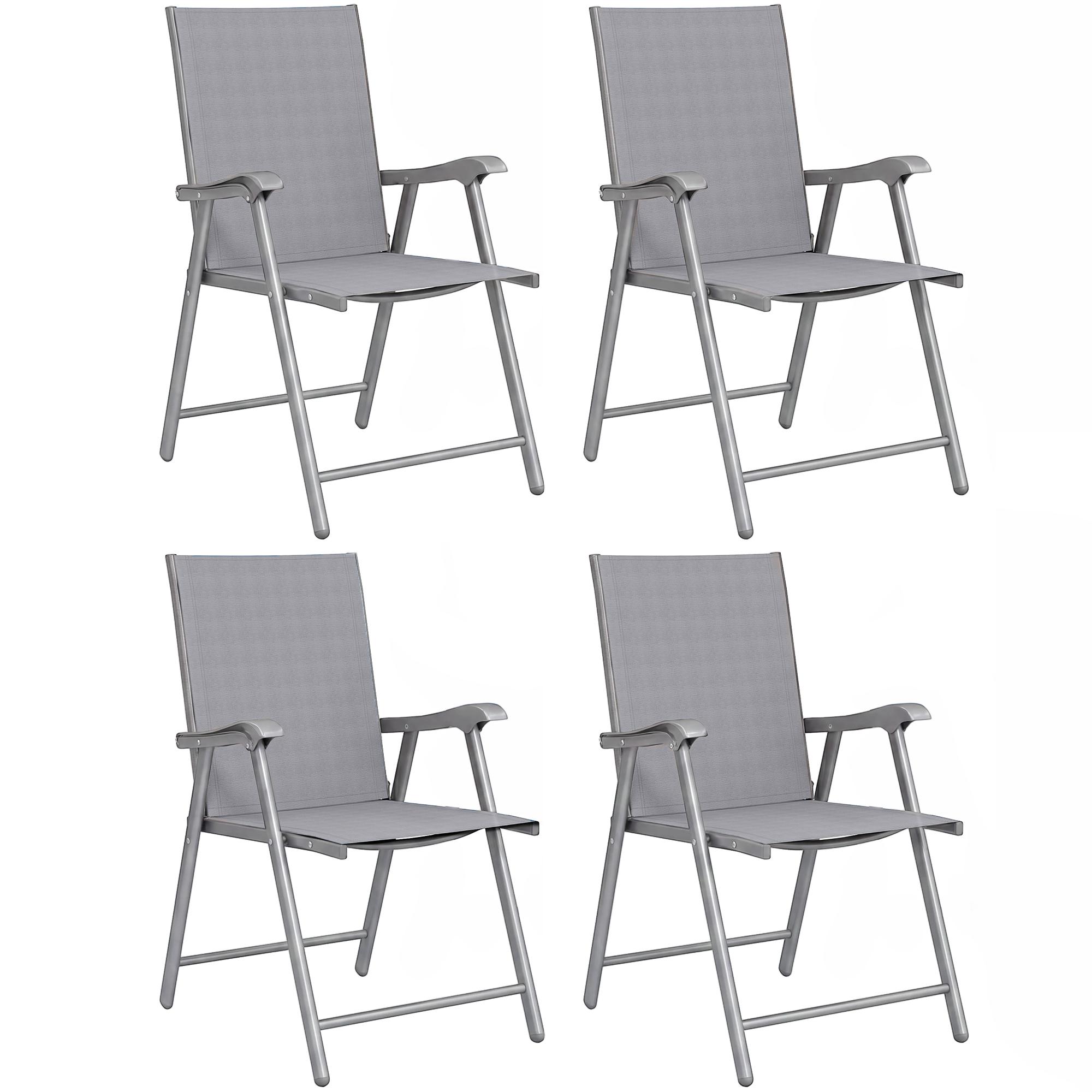 Conjunto de 4 Cadeiras de Campismo Dobráveis Cadeiras de Jardim com Tecido Textilene Respirável 58x62x97 cm Cinza Claro