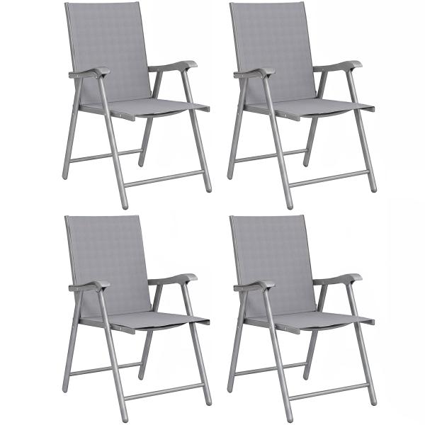 Conjunto de 4 Cadeiras de Campismo Dobráveis Cadeiras de Jardim com Tecido Textilene Respirável 58x62x97 cm Cinza Claro