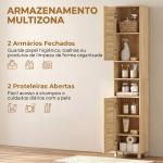 Coluna Casa de Banho Armário Alto de Casa de Banho com Prateleiras Ajustáveis Portas de Ripas Abertura por Pressão 34x23x170 cm Madeira