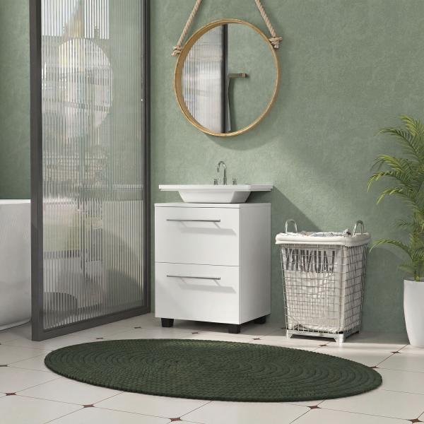 Móvel Sob Lavatório com Gaveta e Armário com Porta Corte em U para Lavatório sem Pedestal 41,5x35,5x59 cm Branco