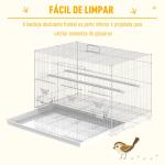 Gaiola para pássaros 60x41x41cm Aviário com 2 poleiros e 3 portas para pássaros pequenos Canários Papagaios de metal branco