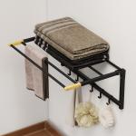 Toalheiro de Parede Dobrável com 5 Barras e 6 Ganchos Suporte para Toalhas para Casa de Banho Dobrável e Compacto 60x32,5x20 cm Preto