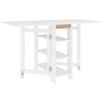 Mesa Dobrável com Asas Dobráveis Mesa de Cozinha com 2 Rodas e Prateleiras Estilo Moderno 120x60x75 cm Branco