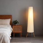 Candeeiro de Pé com Tripé Brilho Ajustável 3 Níveis Interruptor de Pé Pernas de Madeira e Ecrã de Tecido 46x46x153 cm Branco
